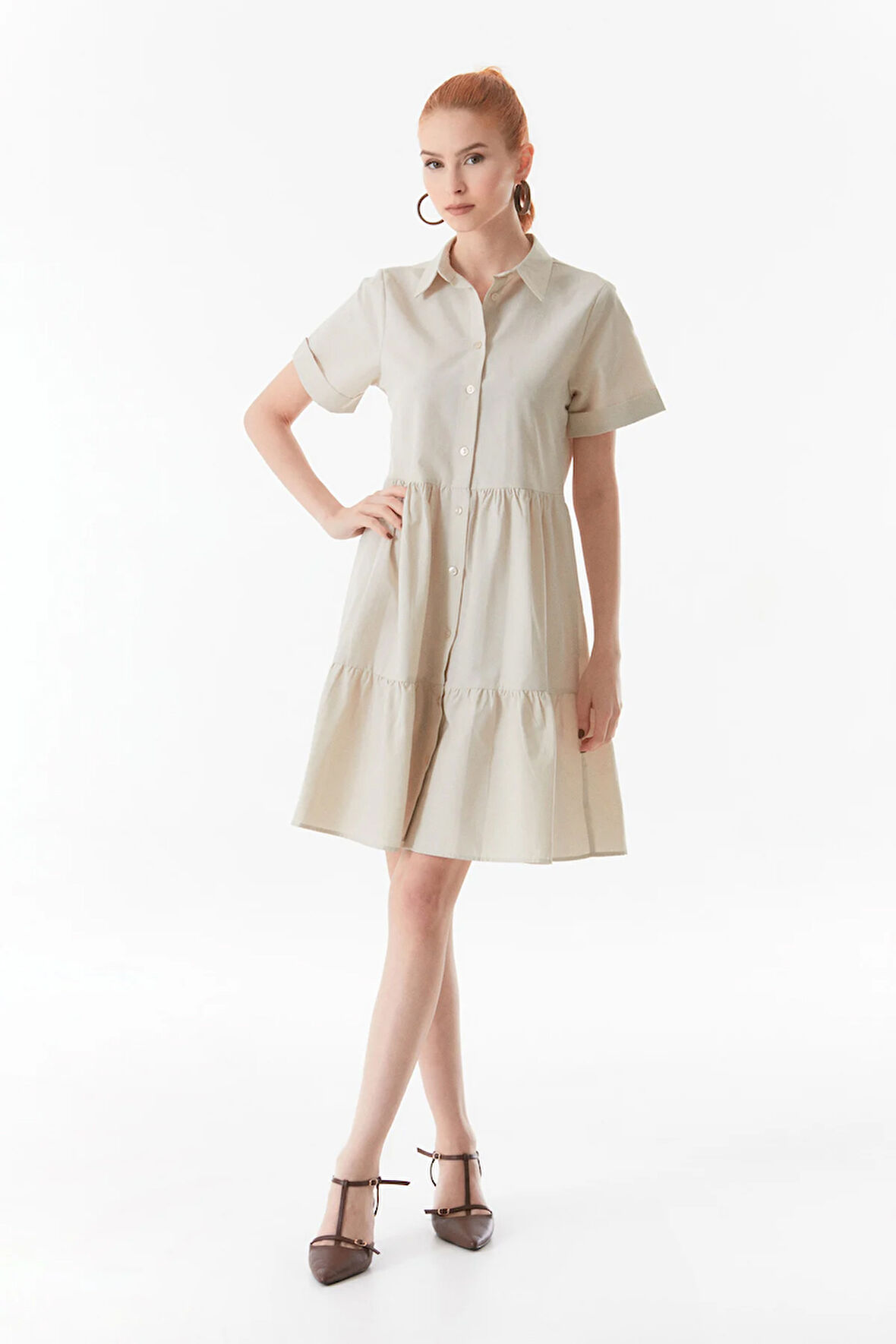 Gömlek Yaka Düğmeli Elbise