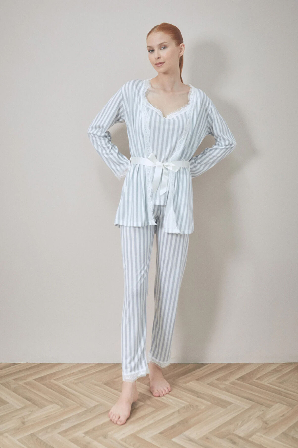 Çizgili İp Askılı 3 Lü Pijama Takımı