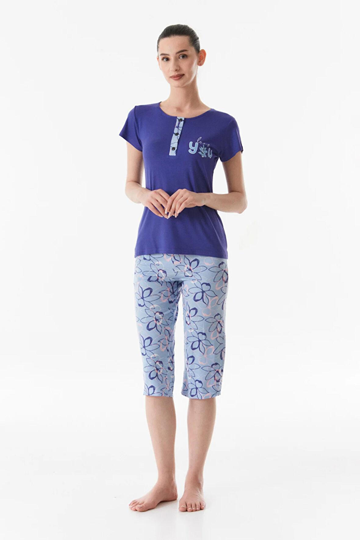 Baskılı Bisiklet Yaka Pijama Takımı