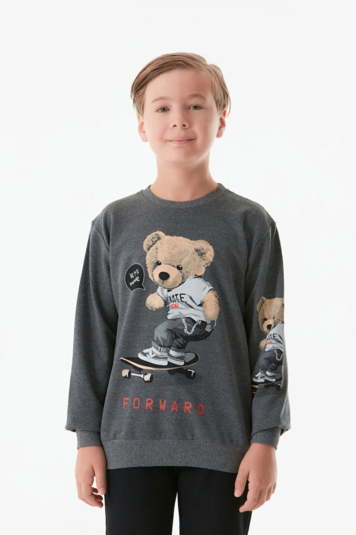 Ayıcık Baskılı Erkek Çocuk Sweatshirt