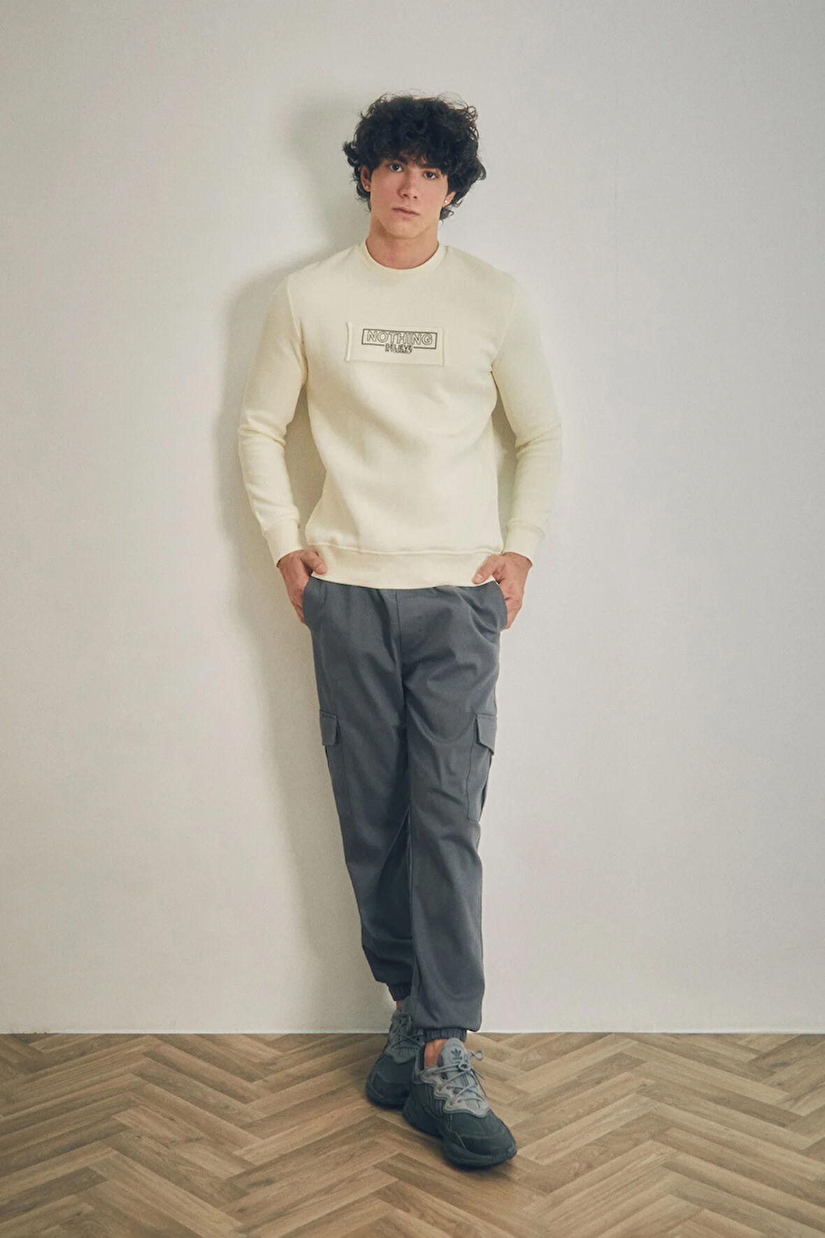 3 İplik Yazı Baskılı Bisiklet Yaka Sweatshirt