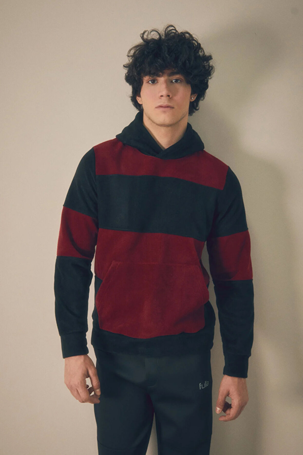 Renk Bloklu Kapüşonlu Kanguru Cepli Polar Sweatshirt