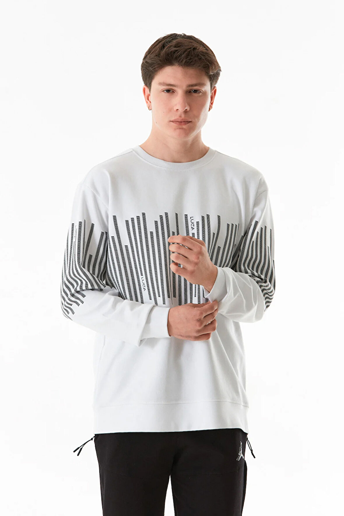 Baskılı Bisiklet Yaka Sweatshirt