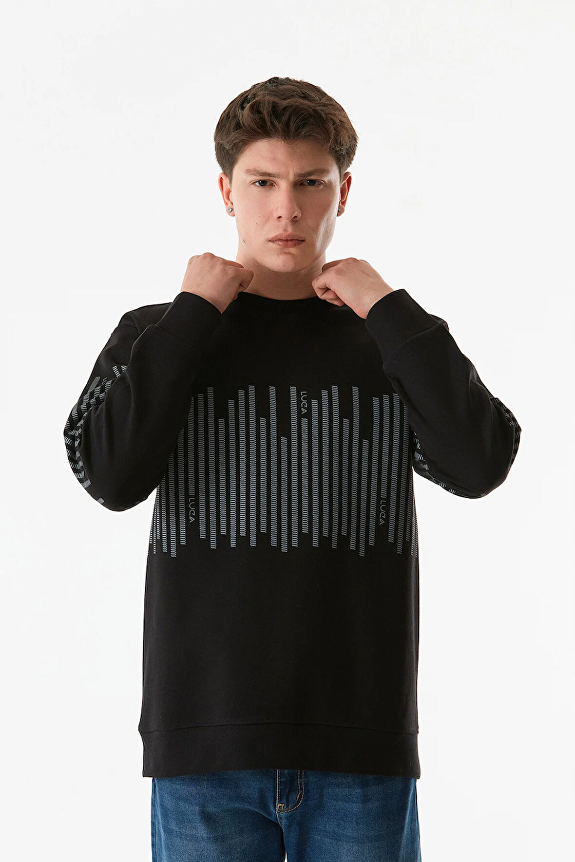 Baskılı Bisiklet Yaka Sweatshirt