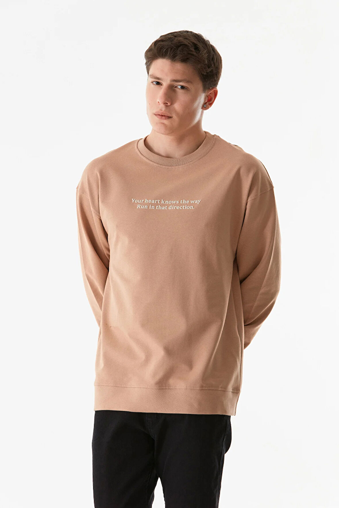 Yazı Kabartmalı Bisiklet Yaka Sweatshirt