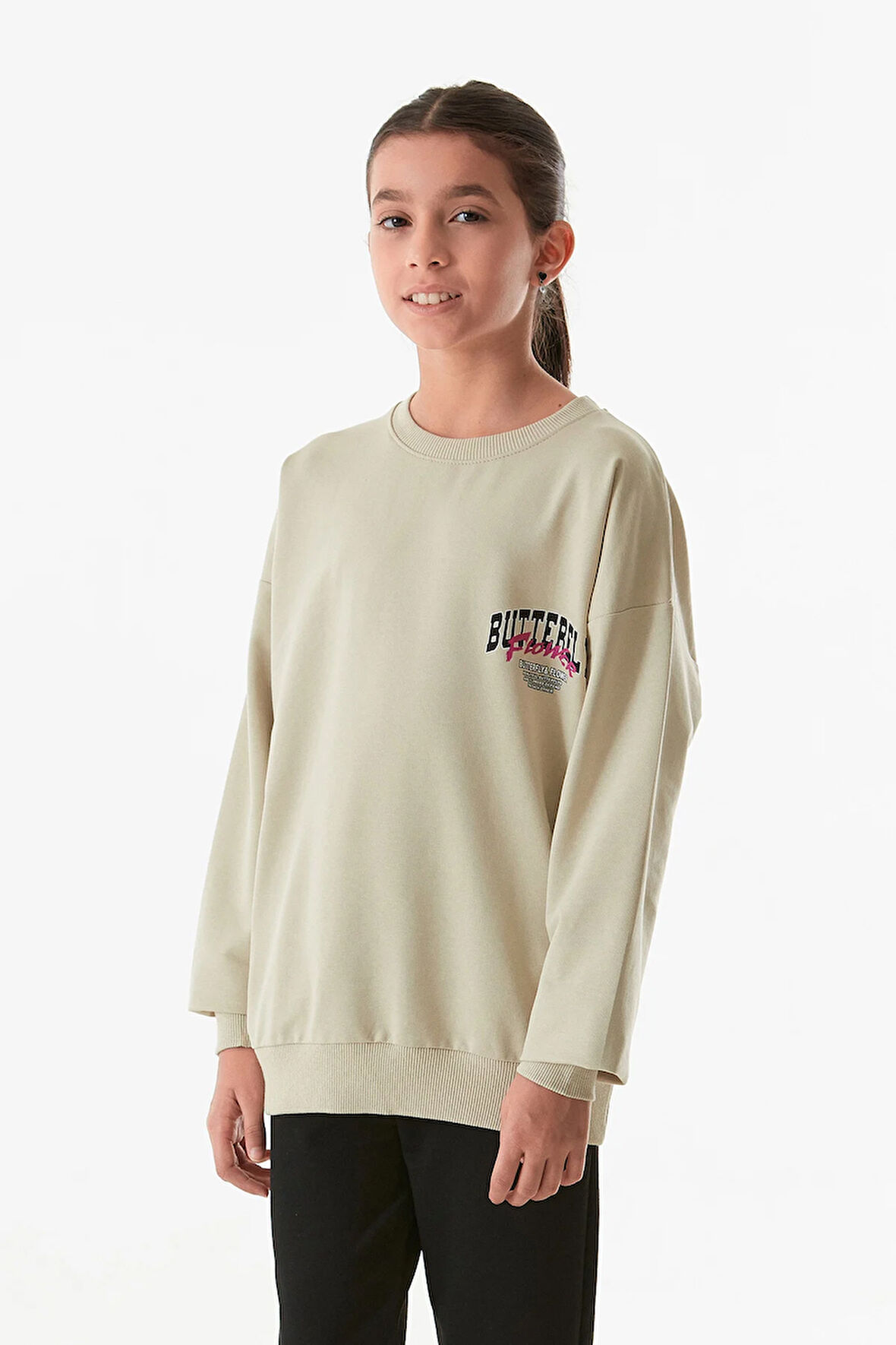 Önü Ve Arkası Kelebek Baskılı Kız Çocuk Sweatshirt