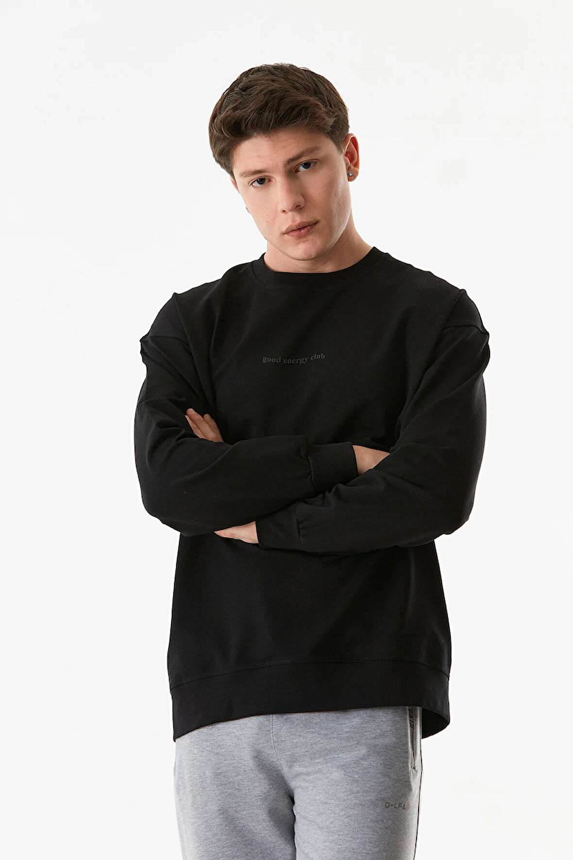 Yazı Baskılı Bisiklet Yaka Sweatshirt