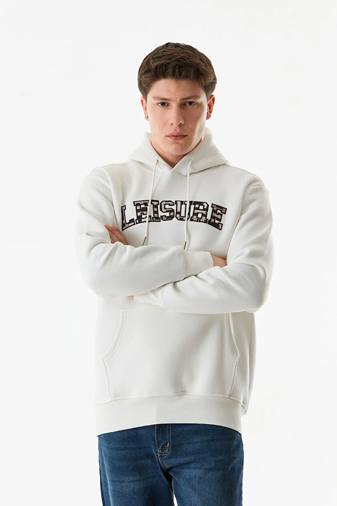 3 İplik Yazı Baskılı Kanguru Cepli Kapüşonlu Sweatshirt