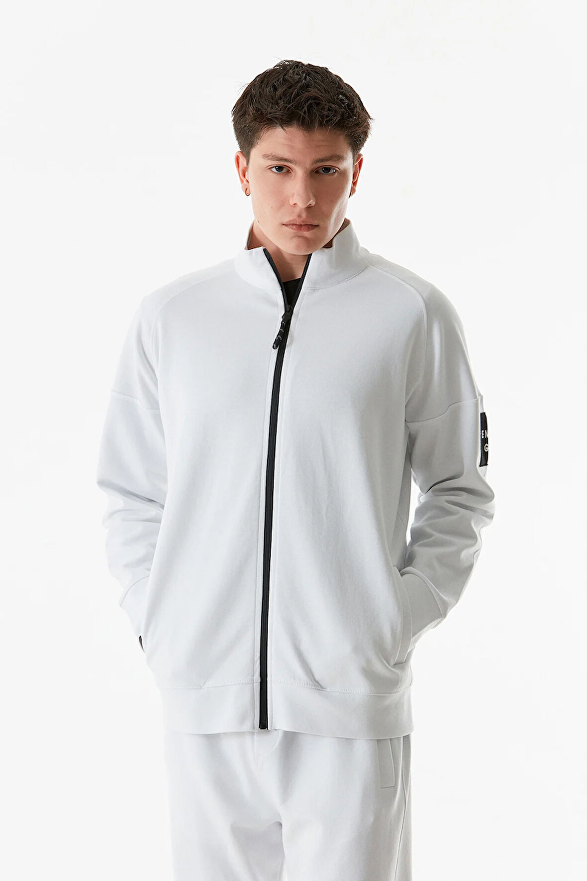 Basic Çift Cepli Fermuarlı Dik Yaka Sweatshirt