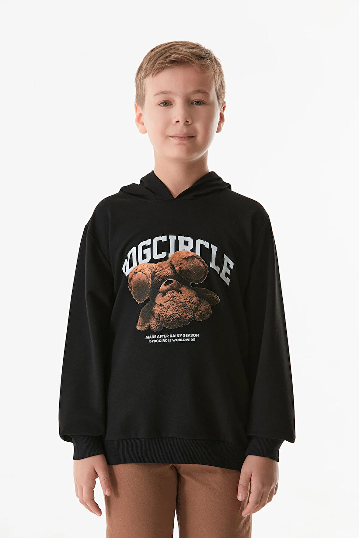 Ayıcık Baskılı Bisiklet Yaka Sweatshirt