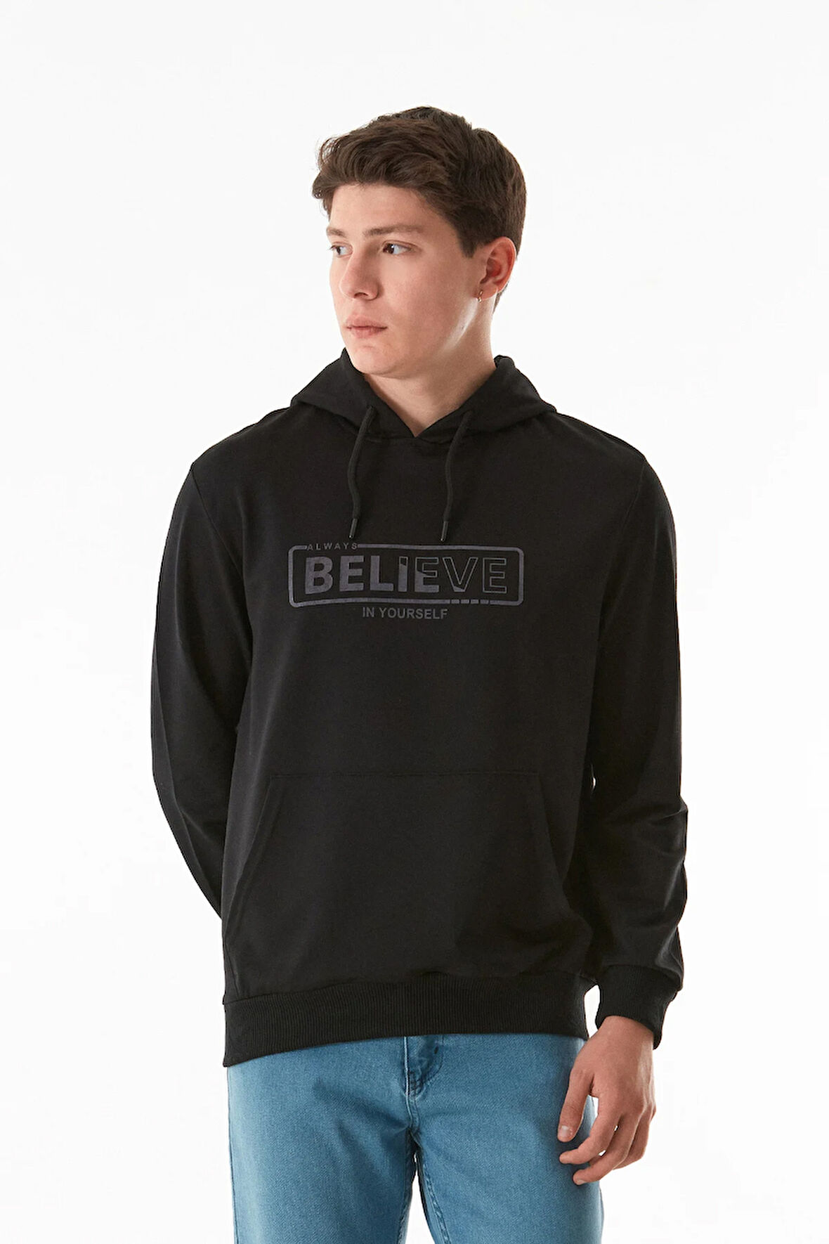Believe Baskılı Kapüşonlu Sweatshirt