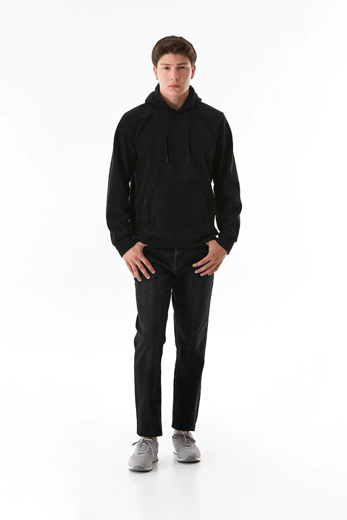 Kapüşonlu Kanguru Cepli Polar Sweatshirt