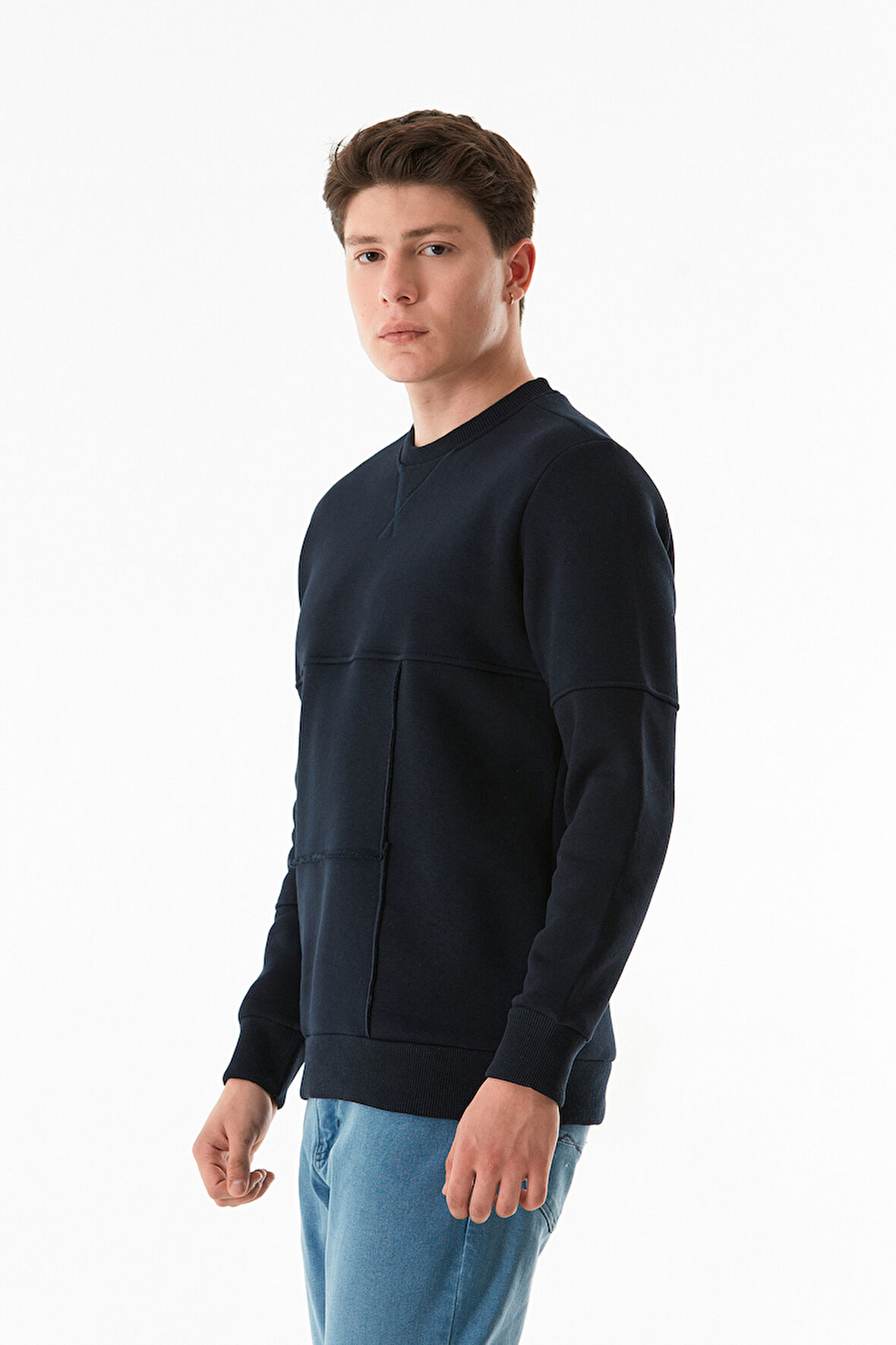 3 iplik Basic Bisiklet Yaka Sweatshirt