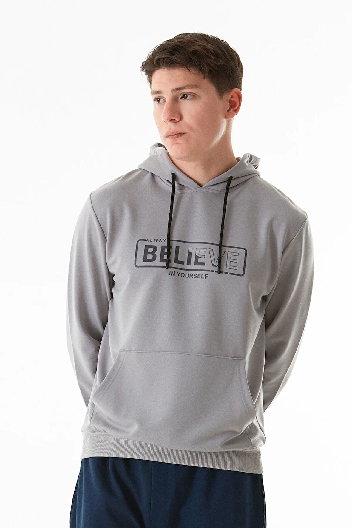 Believe Baskılı Kapüşonlu Sweatshirt