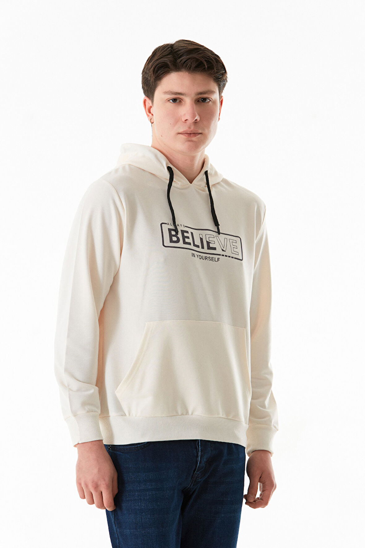 Believe Baskılı Kapüşonlu Sweatshirt