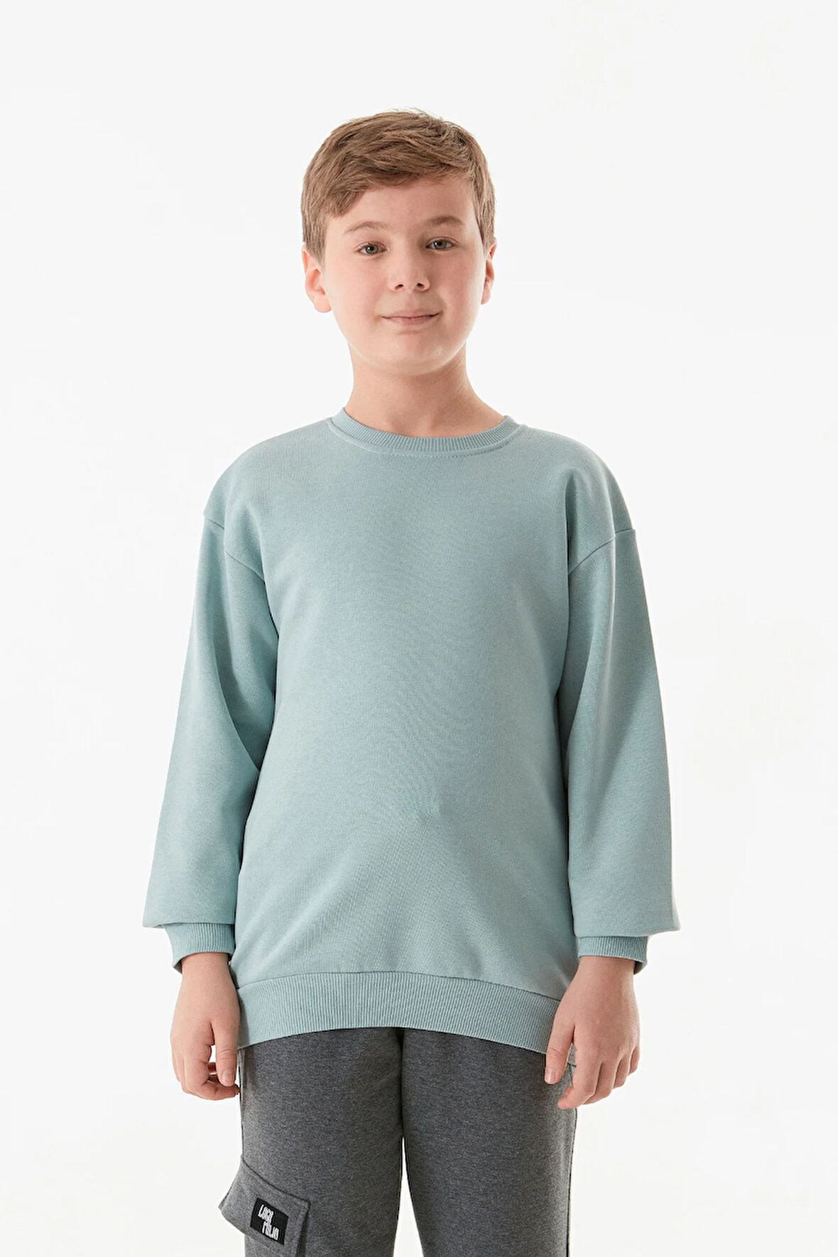 3 İplik Arkası Baskılı Bisiklet Yaka Erkek Çocuk Sweatshirt