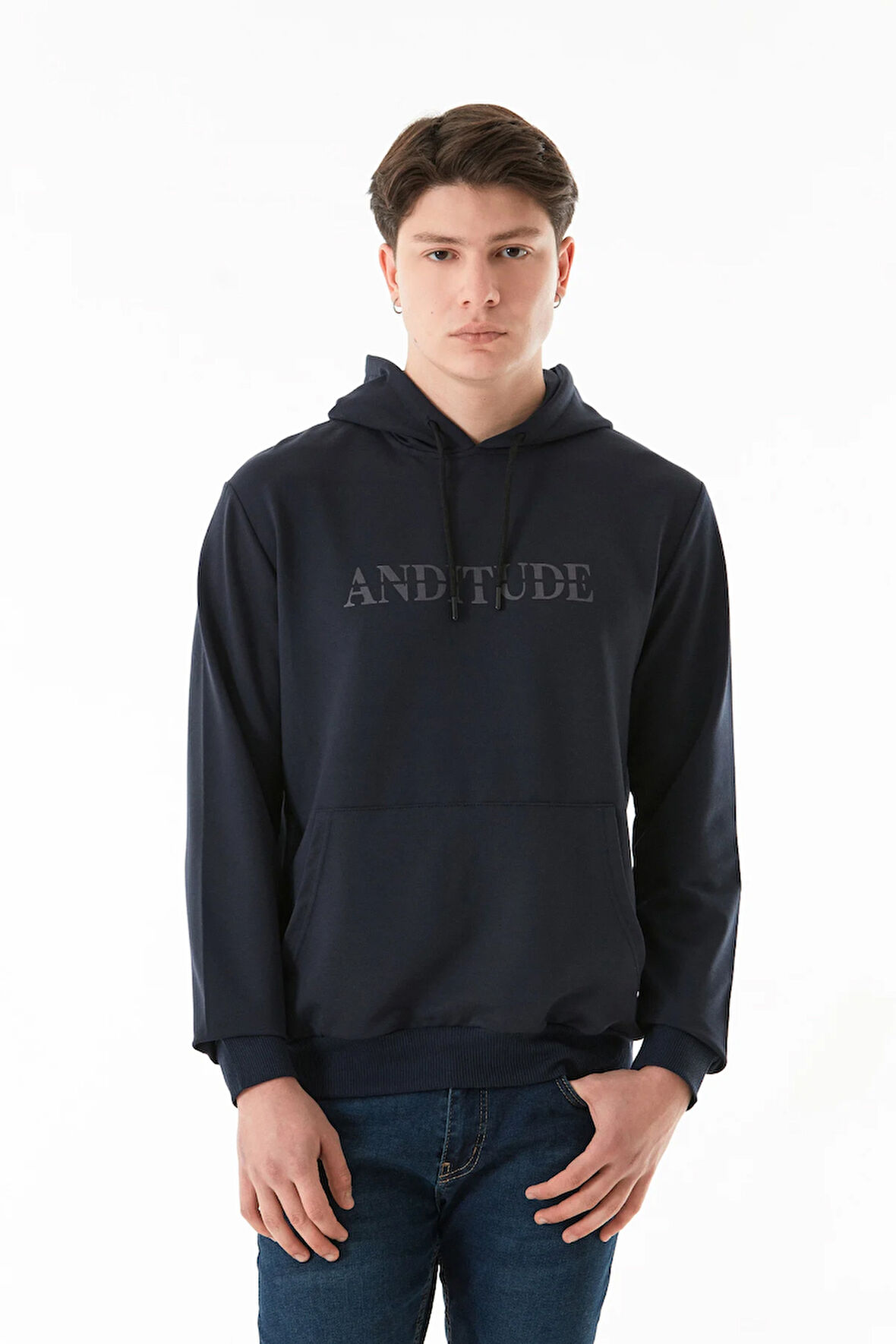 Anditude Baskılı Kapüşonlu Kanguru Cepli Sweatshirt