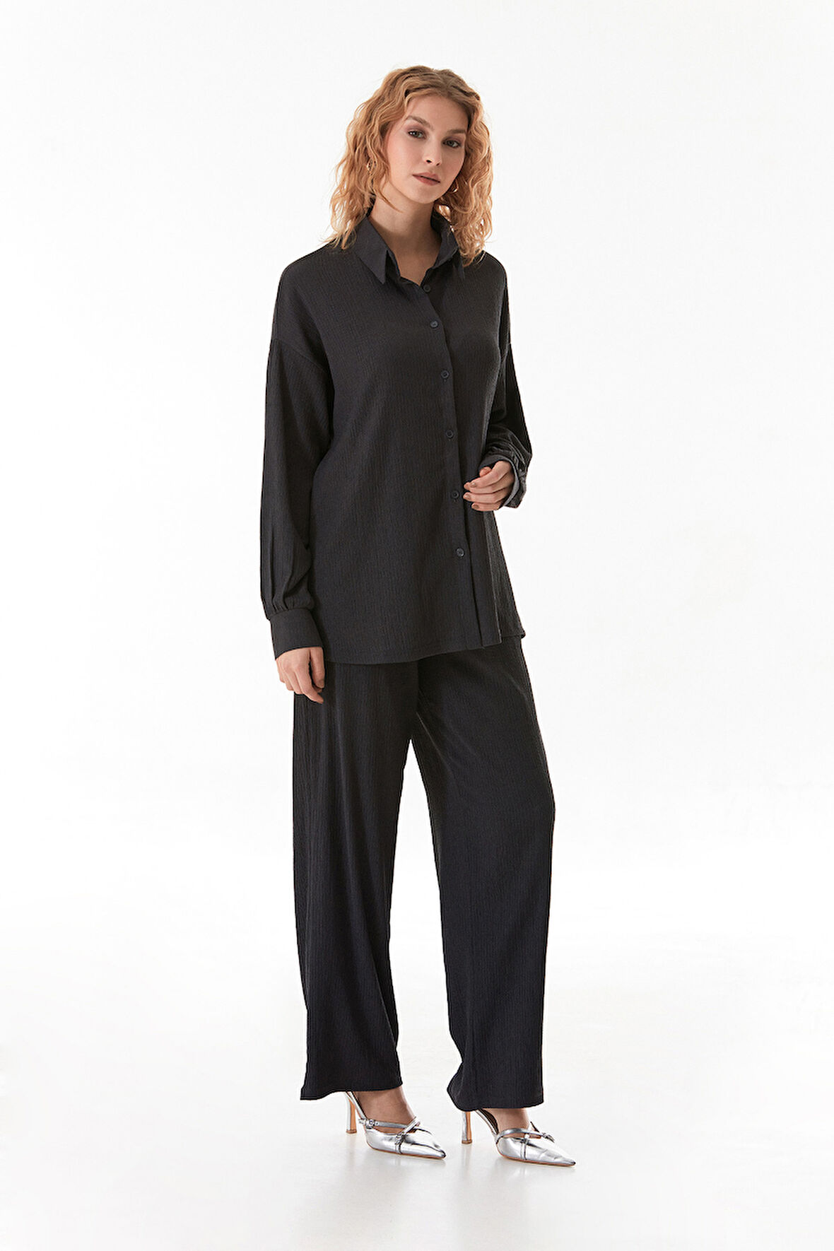 Fullamodest Gömlek Yaka Bürümcük Kumaş İ̇kili Takım