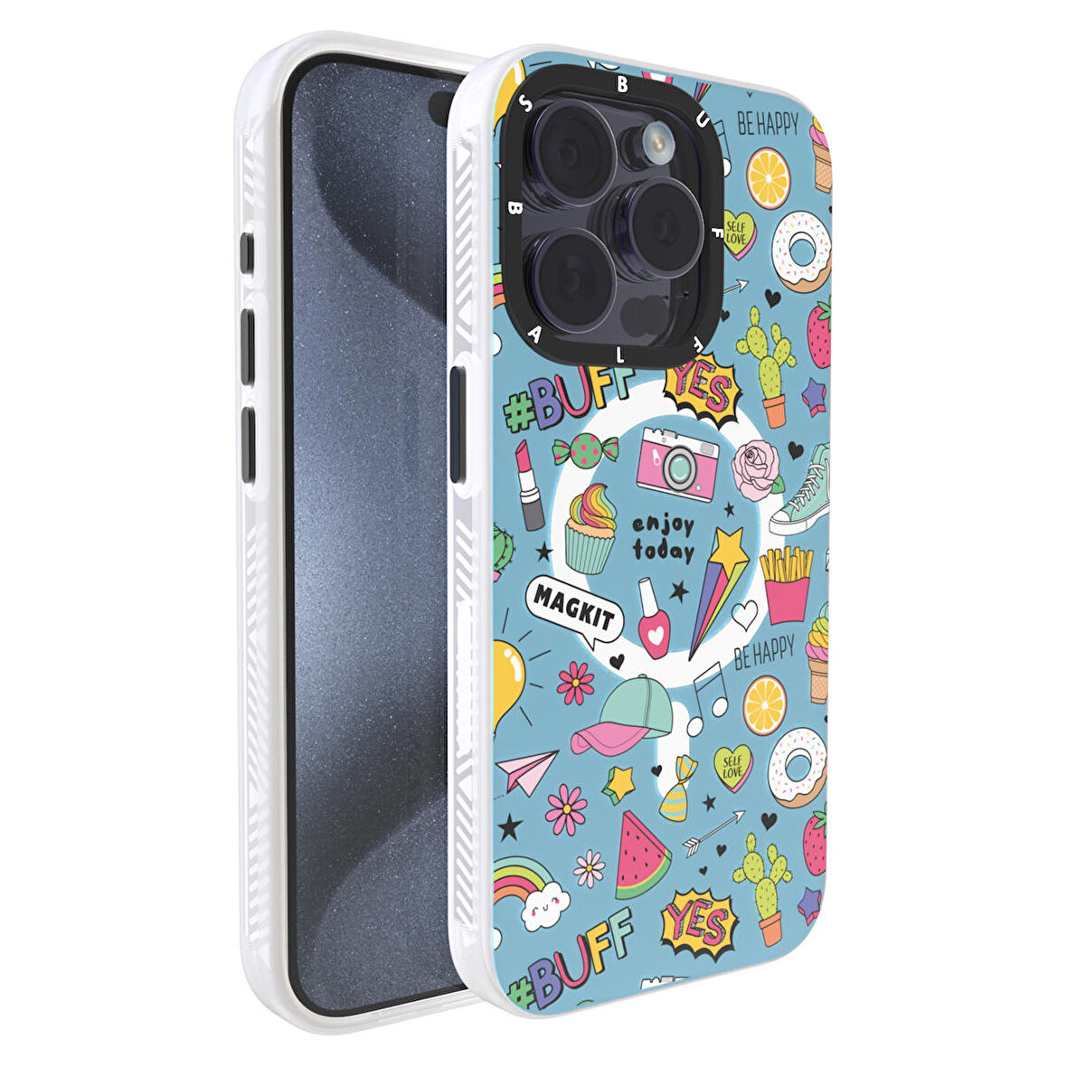 Buff iPhone 15 Pro MagKit Desenli Kılıf Blue Junior