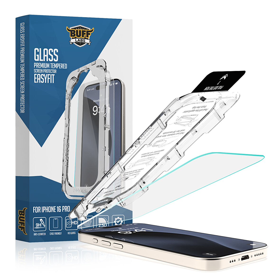 Buff iPhone 16 Pro Glass EasyFit Cam Ekran Koruyucu - Şeffaf