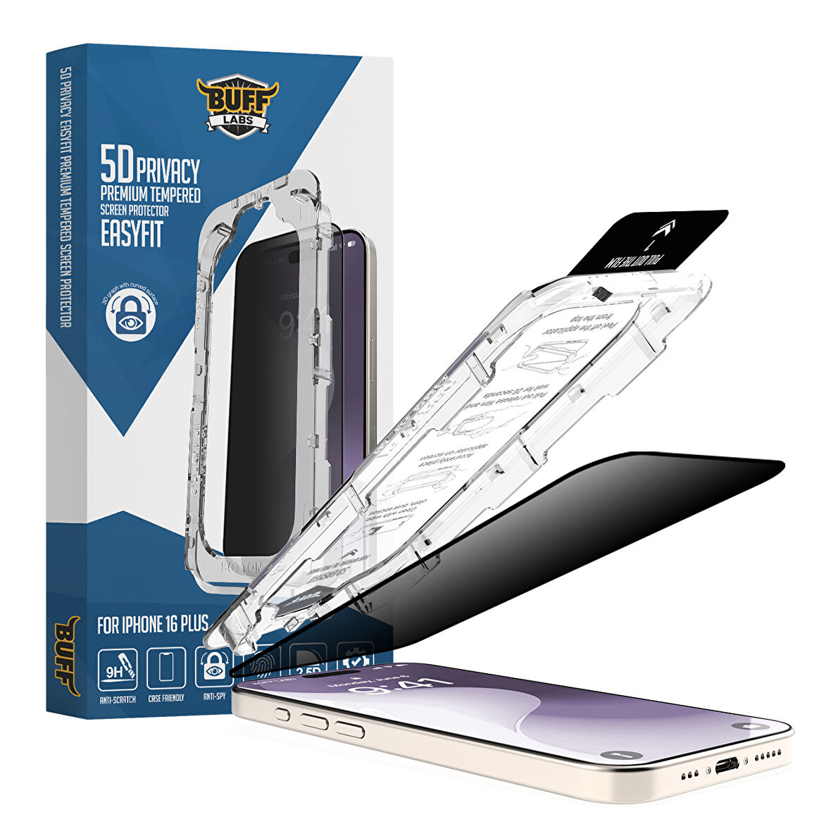 Buff iPhone 16 Plus 5D Privacy EasyFit Hayalet Ekran Koruyucu - Şeffaf