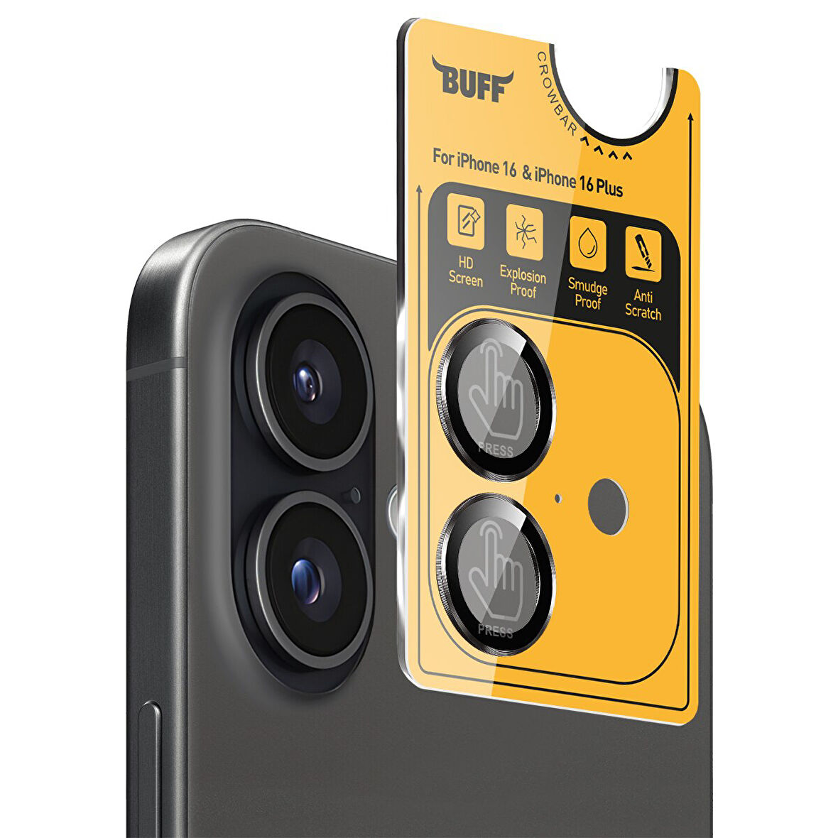 Buff iPhone 16 Plus / iPhone 16 Metal Kamera Lens Koruyucu V2 - Siyah