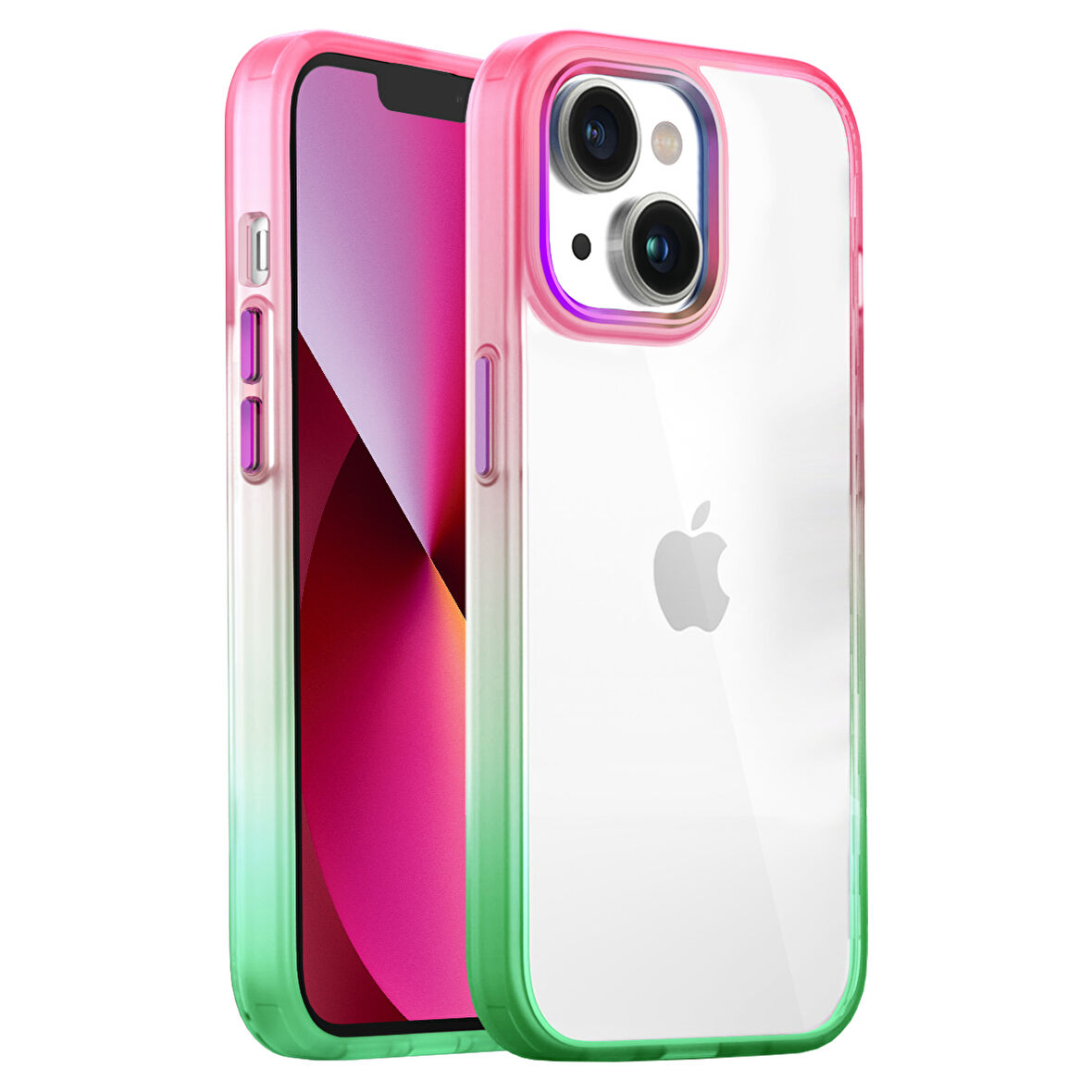 Buff iPhone 13 Air Bumper Rainbow Kılıf Pink Green