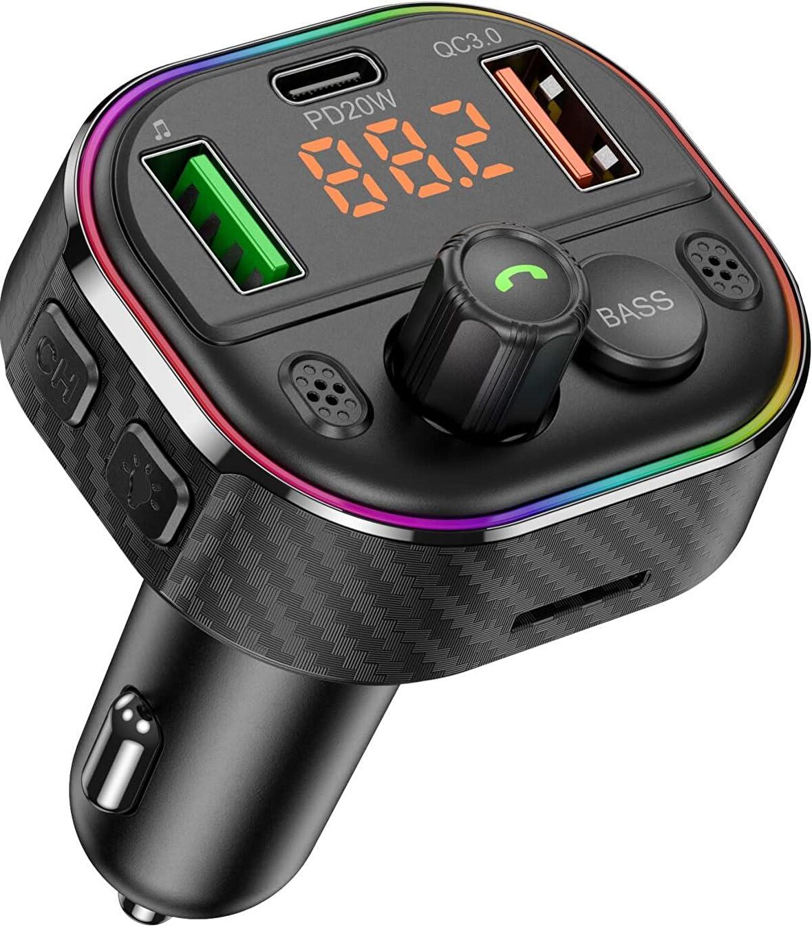 Cosmostech Car T86M Araç Fm Transmitter 5.0 Bluetooth Araç Kiti Hızlı 20W Şarj Qc3.0 Çift USB Mp3 Sd Kart Çakmaklık Girişli Oto Müzik Çalar