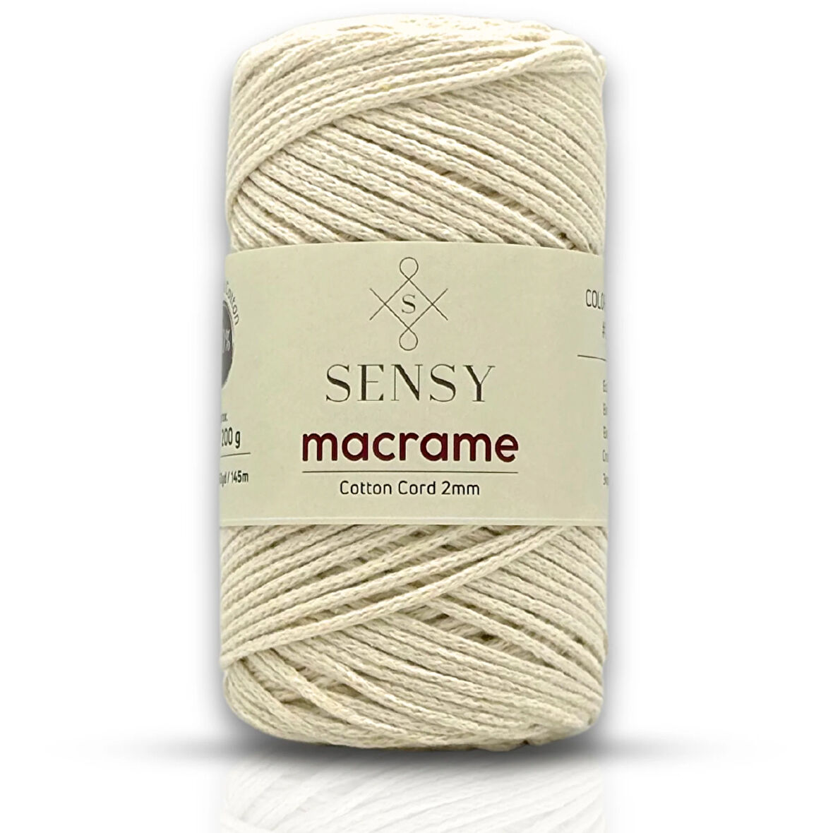 Sensy Koton Pamuk Makrome İpi 2mm Cotton Zincir Makrome Çanta İpi Supla İpi Koton İp Ekru