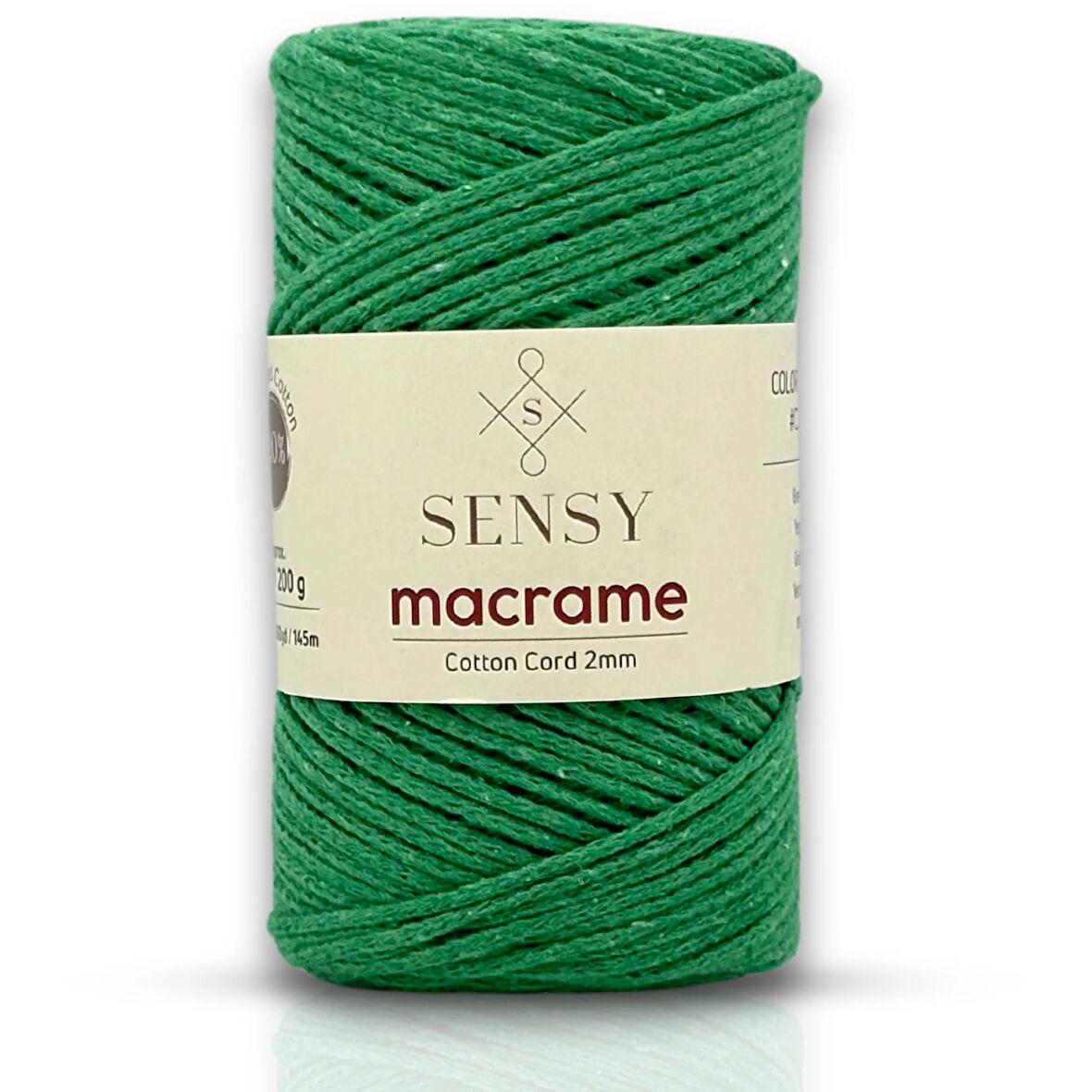Sensy Koton Pamuk Makrome İpi 2mm Cotton Zincir Makrome Çanta İpi Supla İpi Koton İp Yeşil