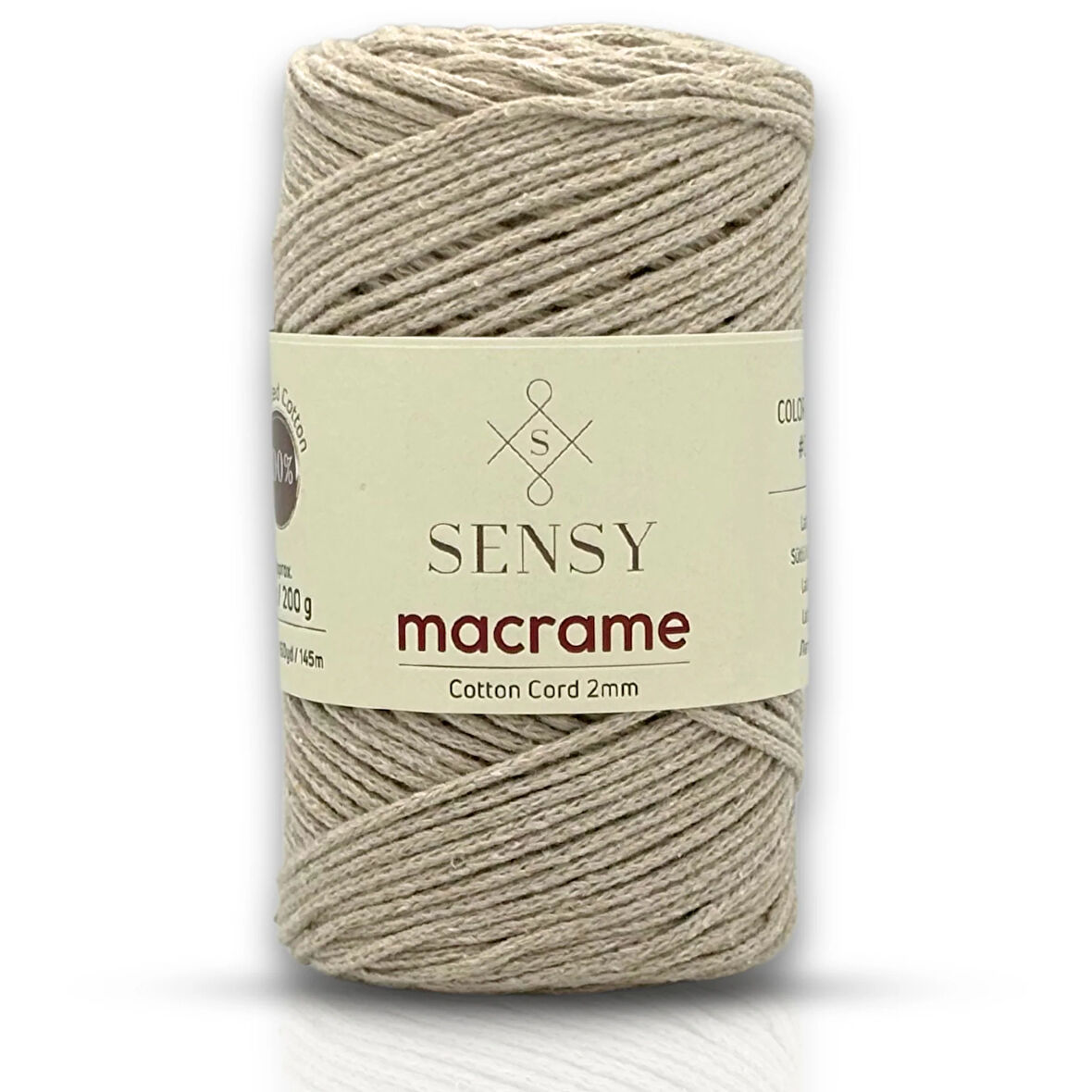 Sensy Koton Pamuk Makrome İpi 2mm Cotton Zincir Makrome Çanta İpi Supla İpi Koton İp Sütlü Kahve