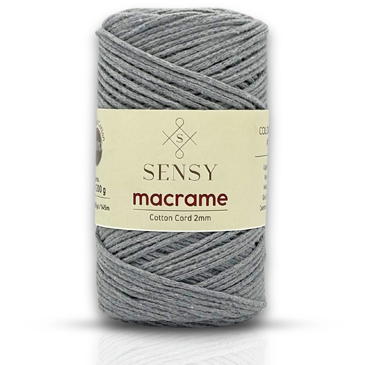 Sensy Koton Pamuk Makrome İpi 2mm Cotton Zincir Makrome Çanta İpi Supla İpi Koton İp Açık Gri