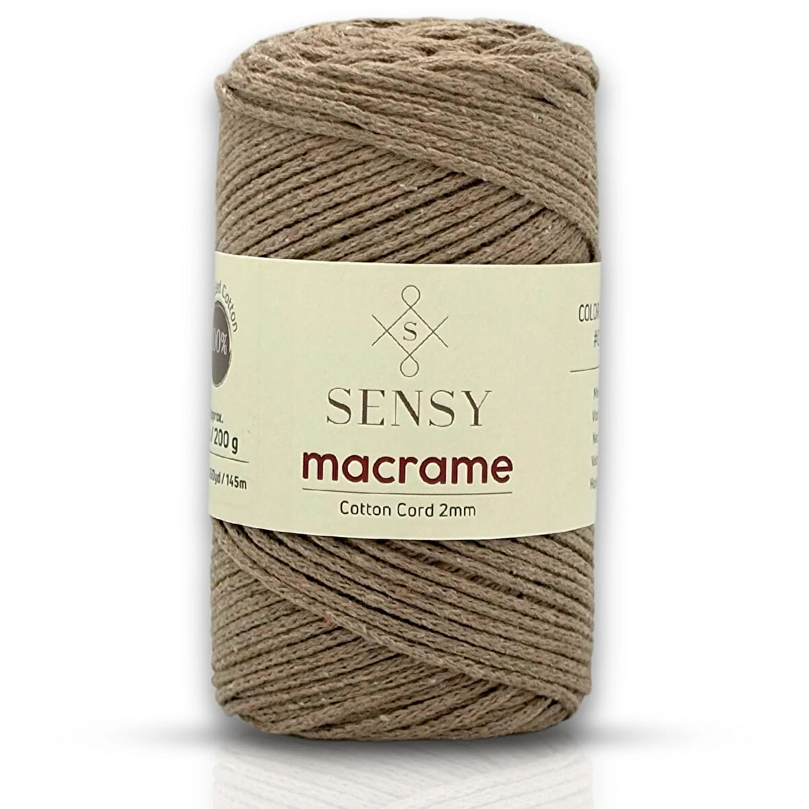 Sensy Koton Pamuk Makrome İpi 2mm Cotton Zincir Makrome Çanta İpi Supla İpi Koton İp Vizon