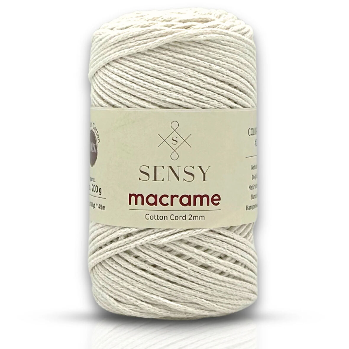 Sensy Koton Pamuk Makrome İpi 2mm Cotton Zincir Makrome Çanta İpi Supla İpi Koton İp Naturel Doğal Beyaz