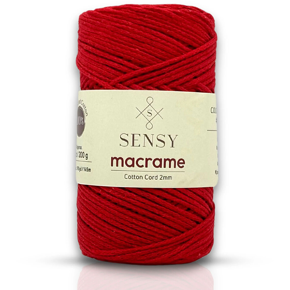 Sensy Koton Pamuk Makrome İpi 2mm Cotton Zincir Makrome Çanta İpi Supla İpi Koton İp Kırmızı