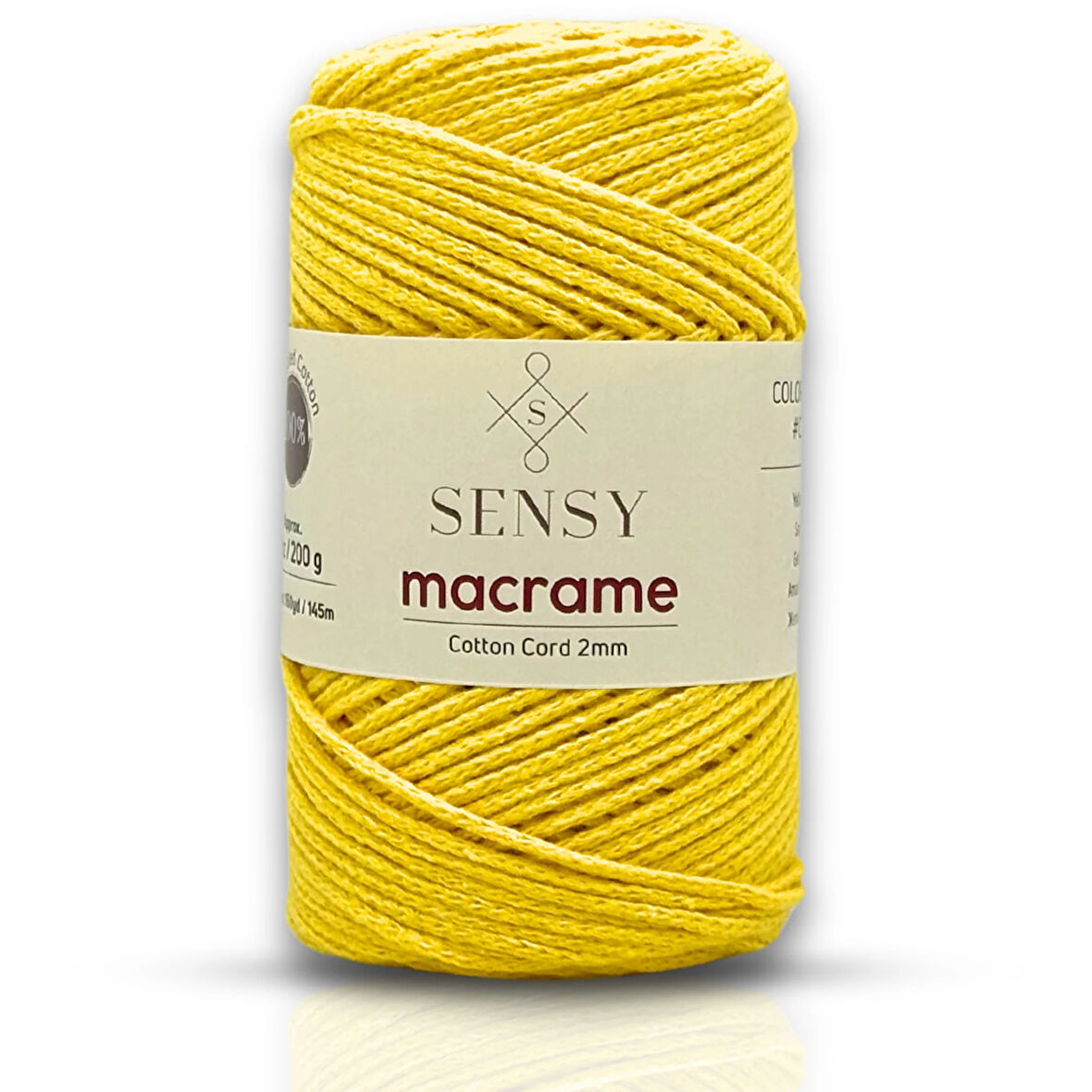 Sensy Koton Pamuk Makrome İpi 2mm Cotton Zincir Makrome Çanta İpi Supla İpi Koton İp Sarı