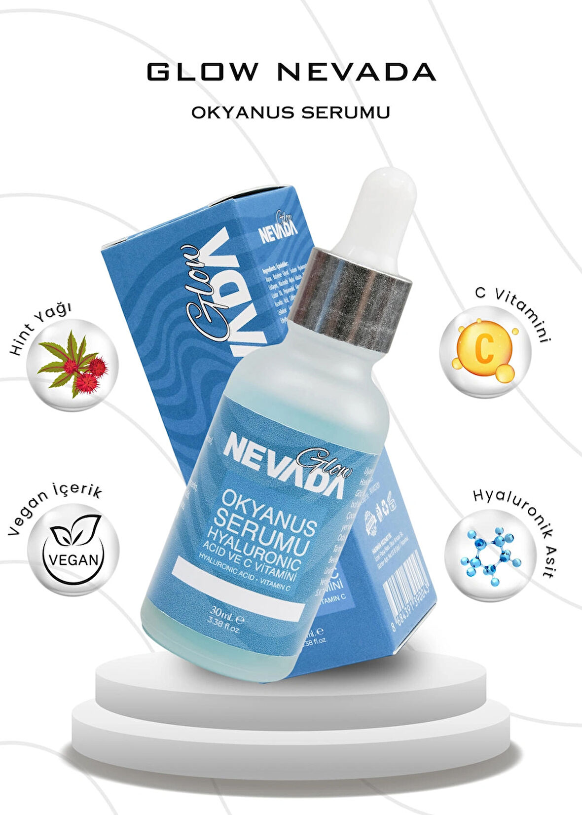 Glow Nevada Okyanus Serumu - Yüz Bakım Serumu Hyaluronic Asit Ve C Vitamini 30 ml