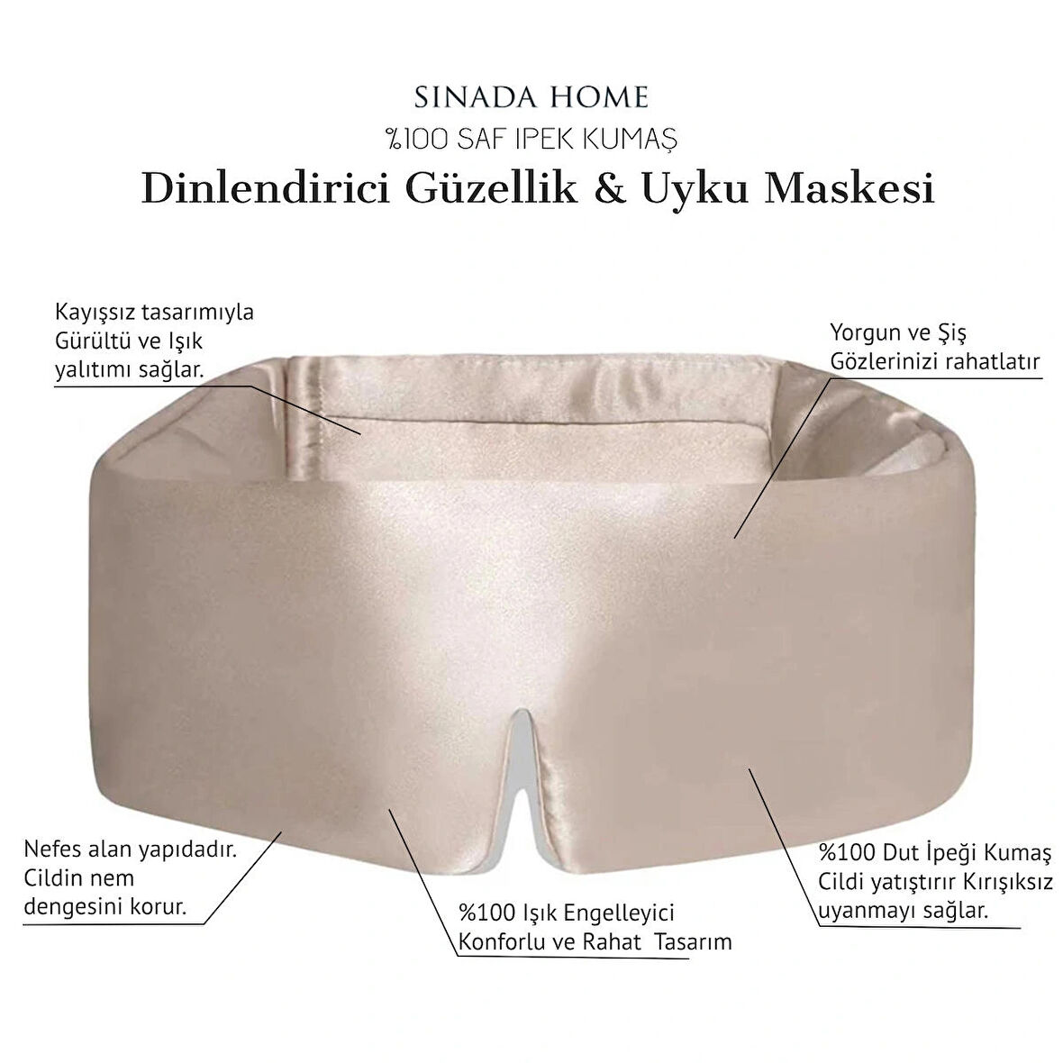 ipek Uyku Maskesi %100 Saf Dut İpek Kumaş Bambu Dolgu Yoga Göz Bandı (Kırışıklık ve Işık Önleyici)
