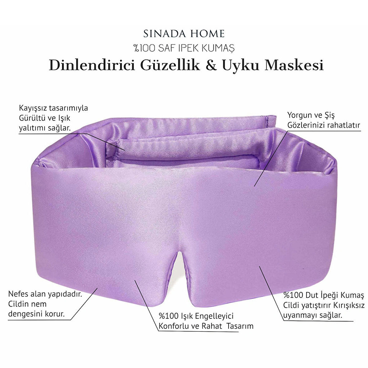 ipek Uyku Maskesi %100 Saf Dut İpek Kumaş Bambu Dolgu Yoga Göz Bandı (Kırışıklık ve Işık Önleyici)
