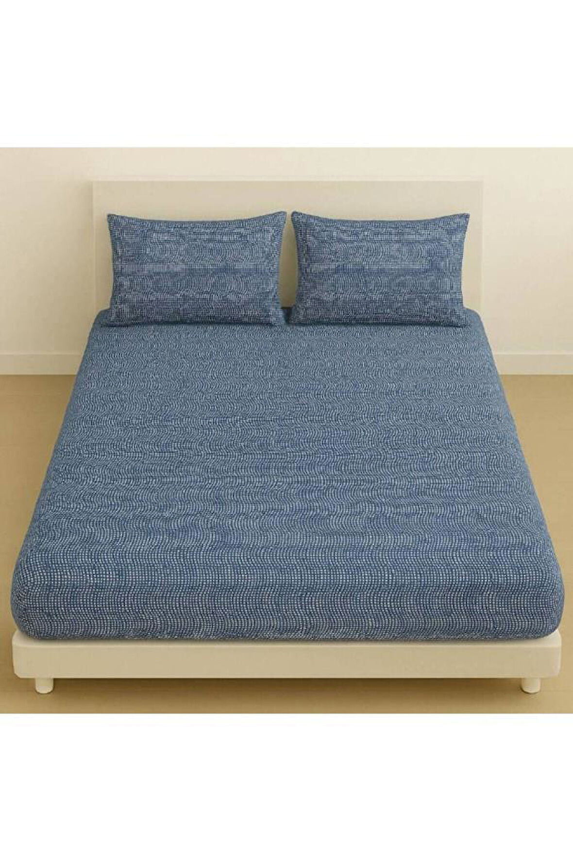 Home Tek Kişilik Mavi Renkli Oval Çizgili Derinlikli Lastikli Çarşaf ve Yastık Kılıfı