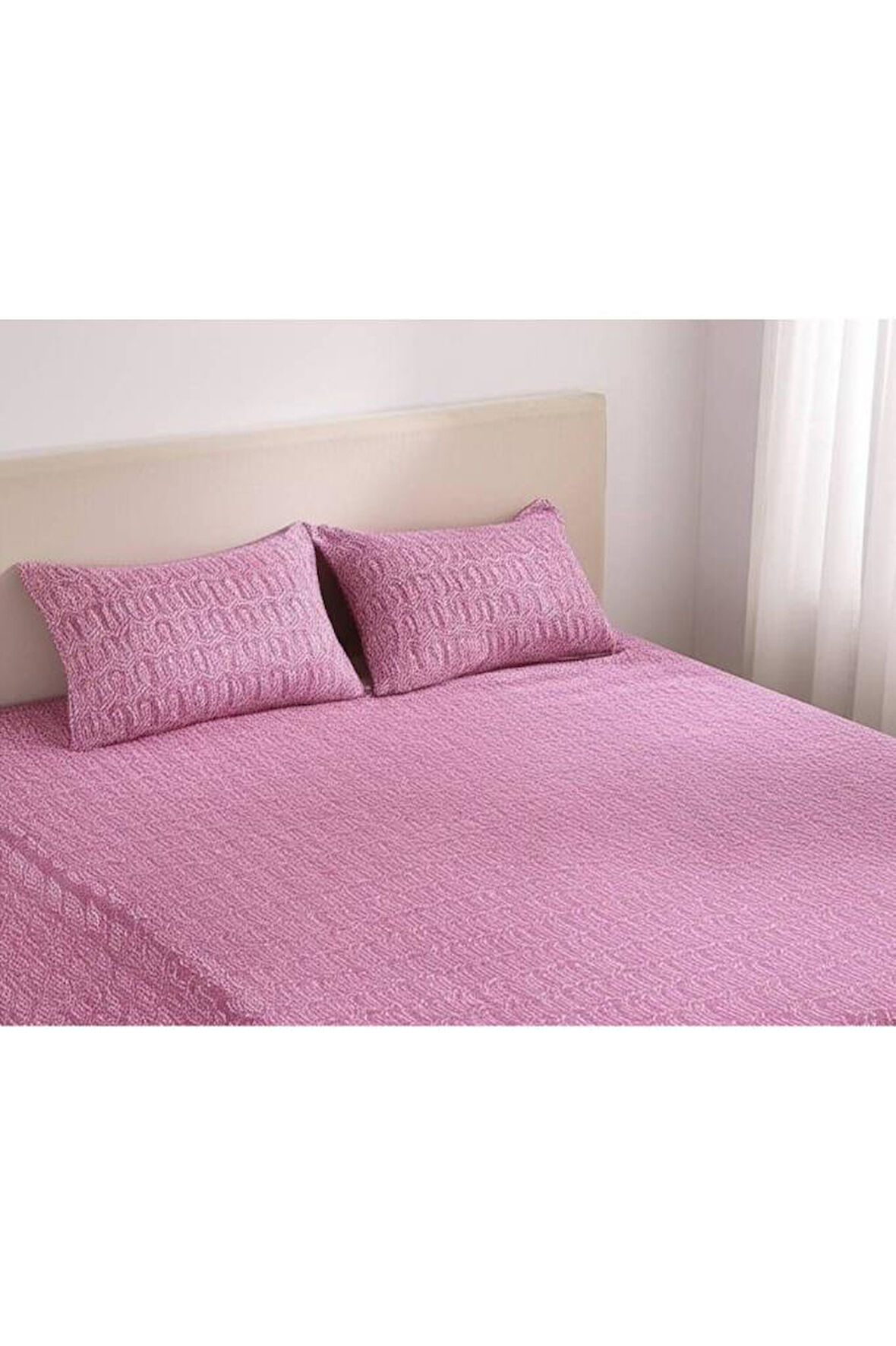 Home Tek Kişilik Pembe Renkli Oval Çizgili Derinlikli Lastikli Çarşaf ve Yastık Kılıfı