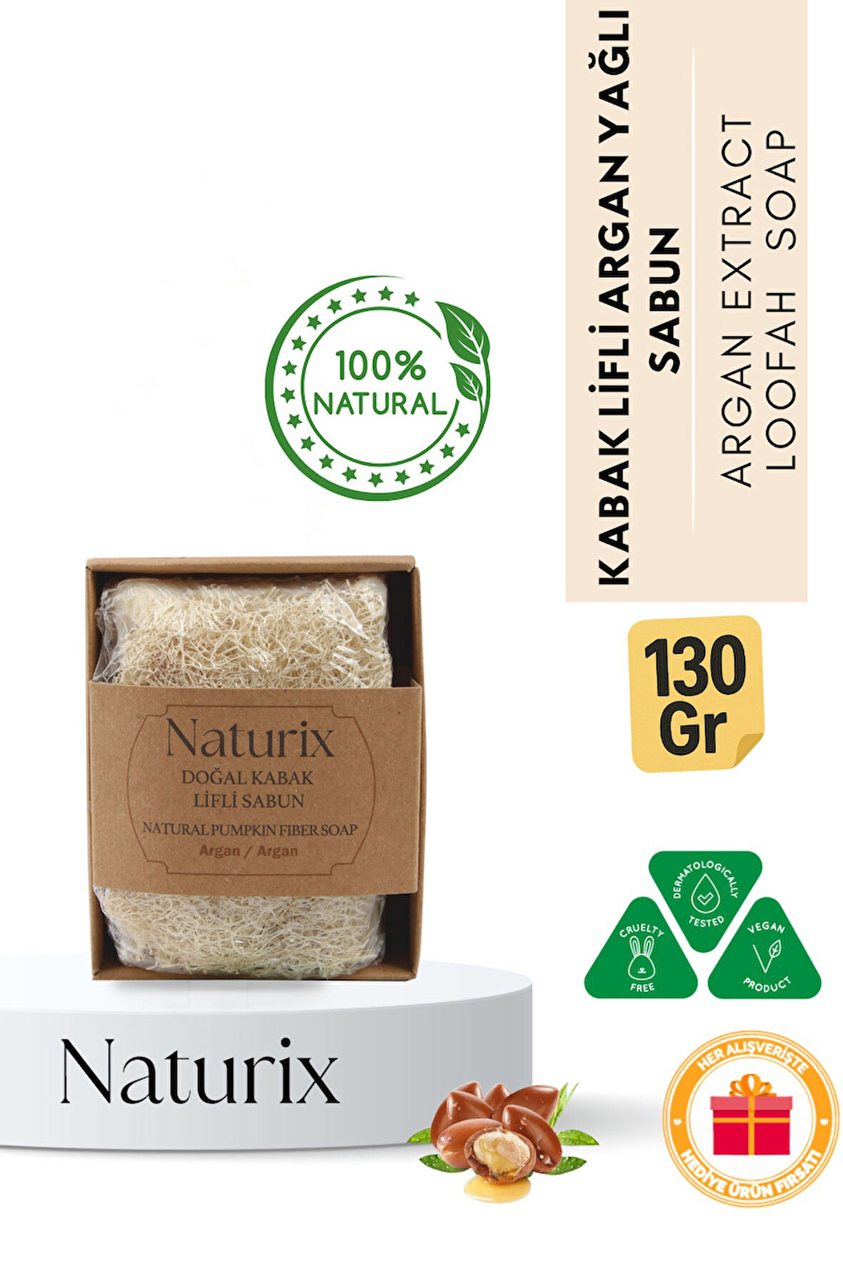 Kabak Lifli Argan Yağlı Sabun 130 gr | Peeling Etkili, Nemlendirici ve Arındırıcı Sabun