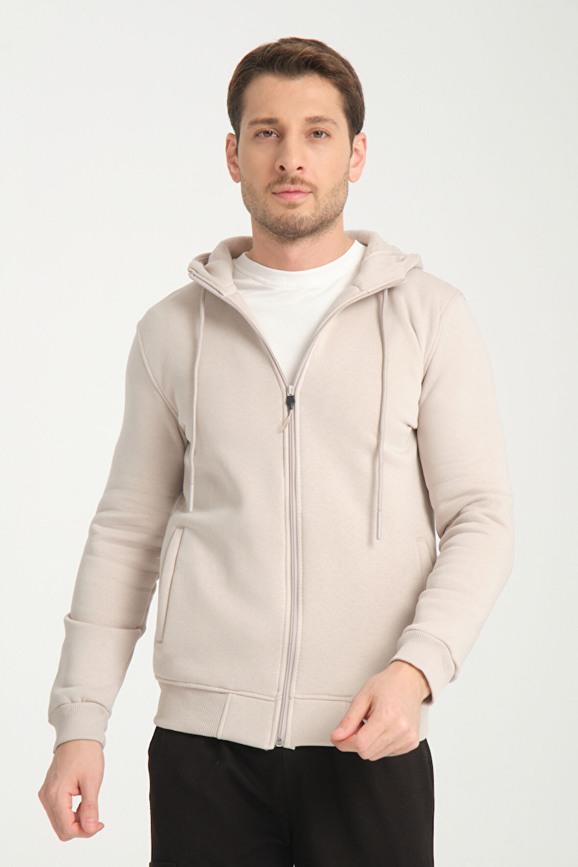 3 İplik Fermuarlı Kapşonlu Sweatshırt 6052