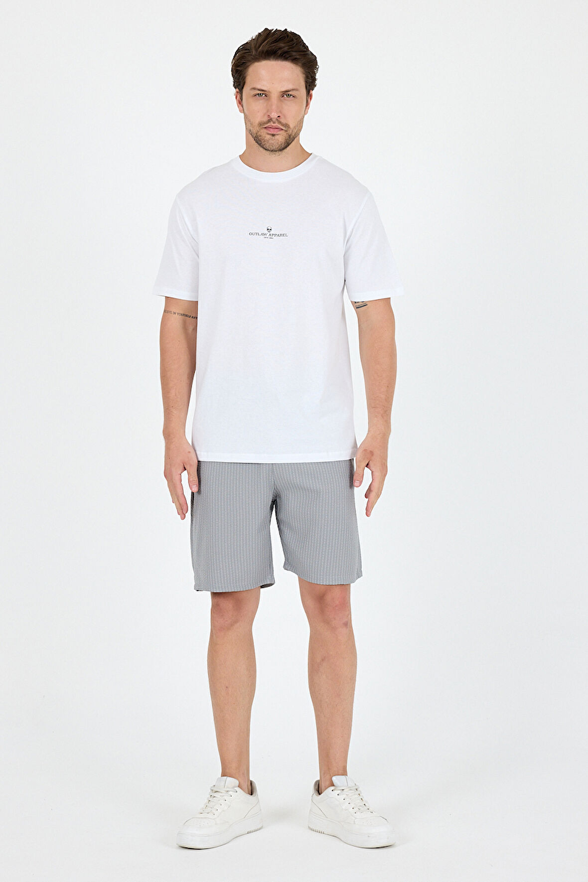 Outlaw Apparel Baskılı %100 Pamuk Kısa Kol Rahat Kalıp Bisiklet Yaka Erkek T-shirt 0970