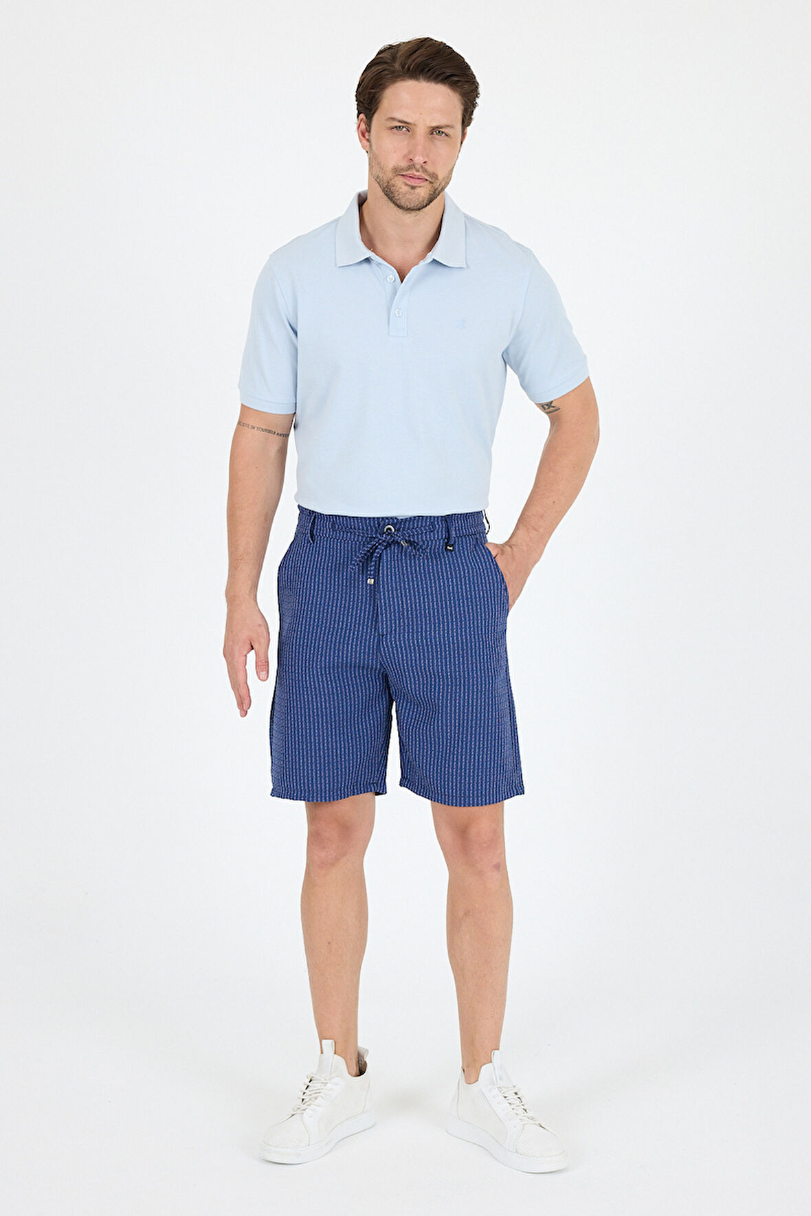 Erkek Çizgili Cepli Yazlık Şort - Rahat Kalıp Spor ve Günlük Kullanıma Uygun Şık Şort 2314