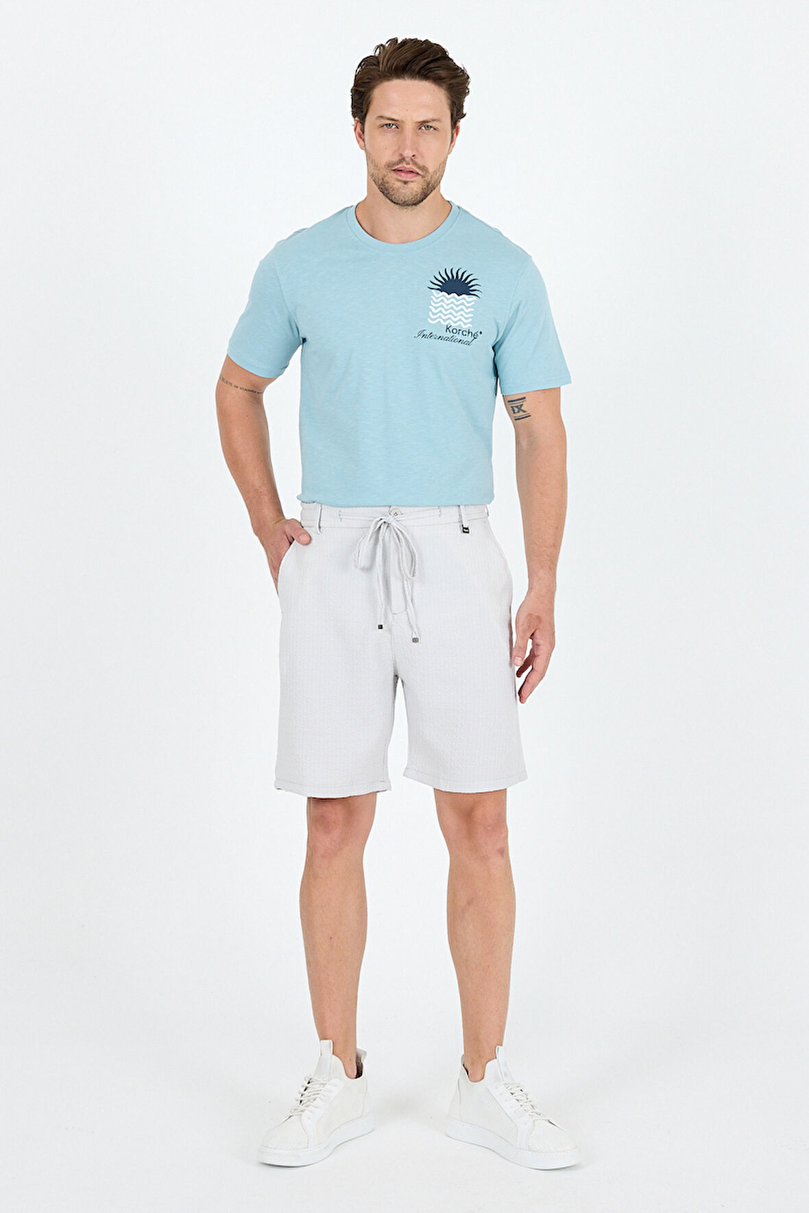 Erkek Çizgili Cepli Yazlık Şort - Rahat Kalıp Spor ve Günlük Kullanıma Uygun Şık Şort 2314