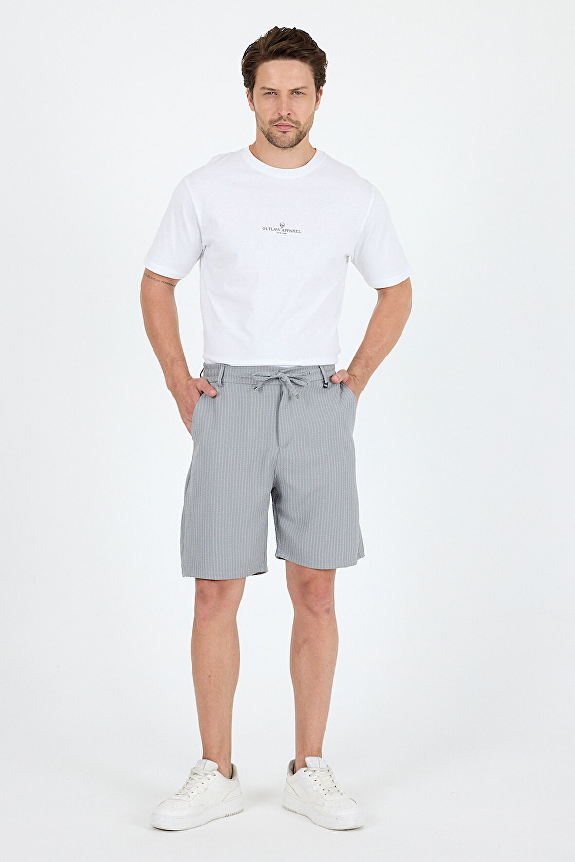 Erkek Çizgili Cepli Yazlık Şort - Rahat Kalıp Spor ve Günlük Kullanıma Uygun Şık Şort 2314