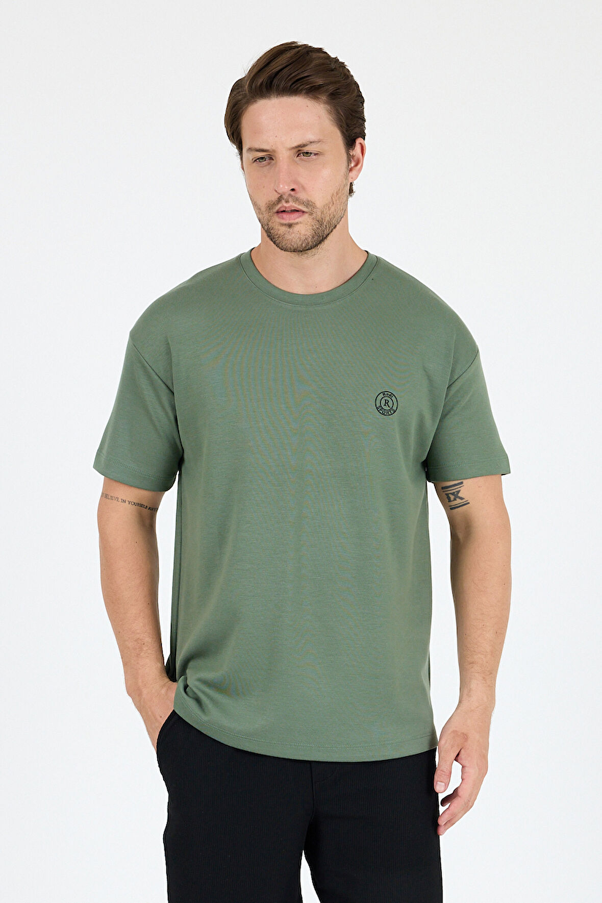 Oversize Bisiklet Yaka Kısa Kollu Erkek T-Shirt Salaş Rahat Kalıp, Yazlık Erkek Basic Tişört 7840