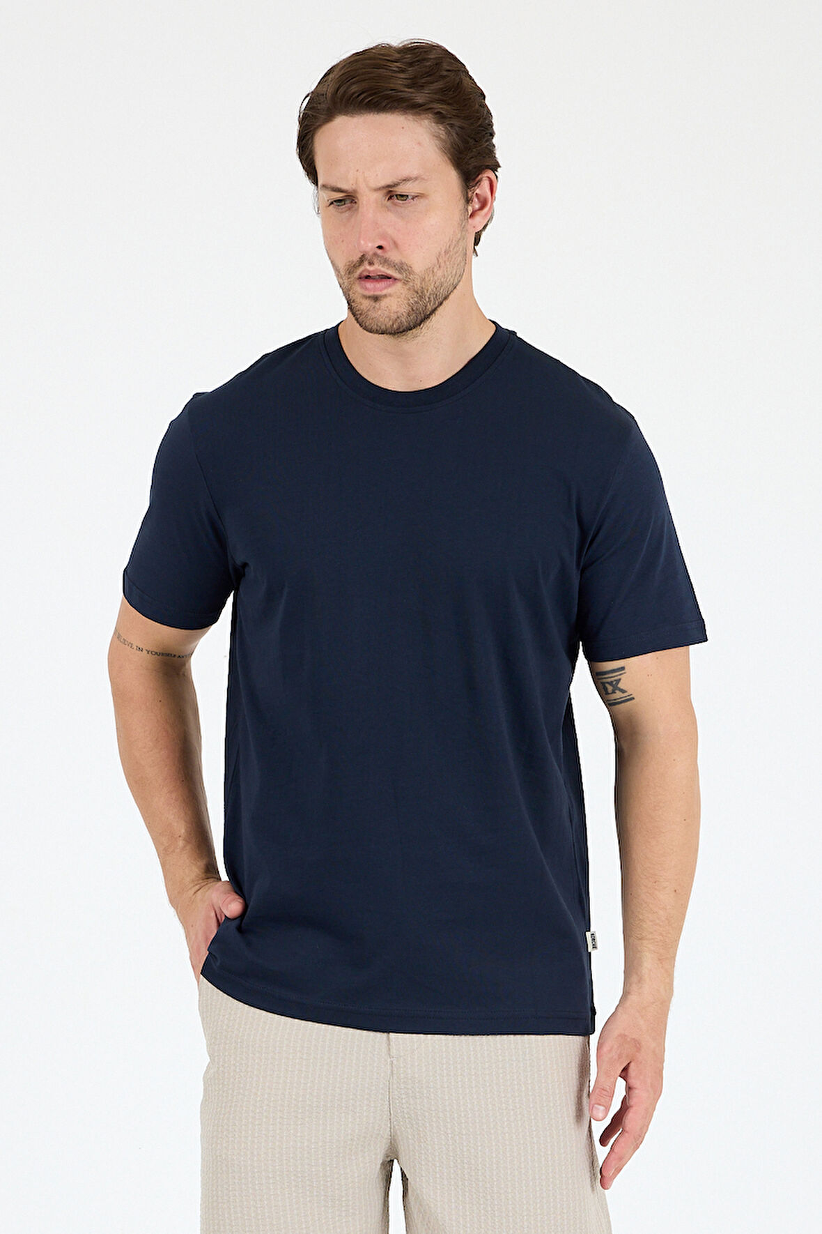 Regular Fit Pamuk Bisiklet Yaka Penye Erkek Tişört 0169_1