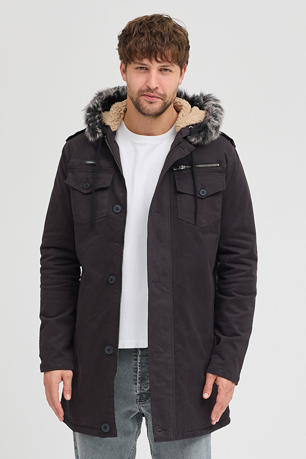 Erkek  İçi Kürklü Soğuk Ve Rüzgar Geçirmez Kışlık Kapşonlu Mont 225